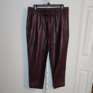LOFT Burgundy Faux Leather Straight Leg Pants Lined Large Petite